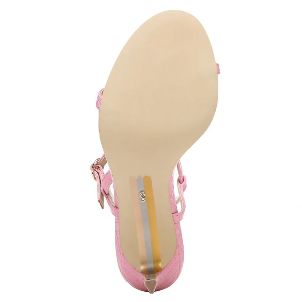 SAM EDELMAN Heels Doran Strappy Sandal Pink Confetti Croc Embossed NIB